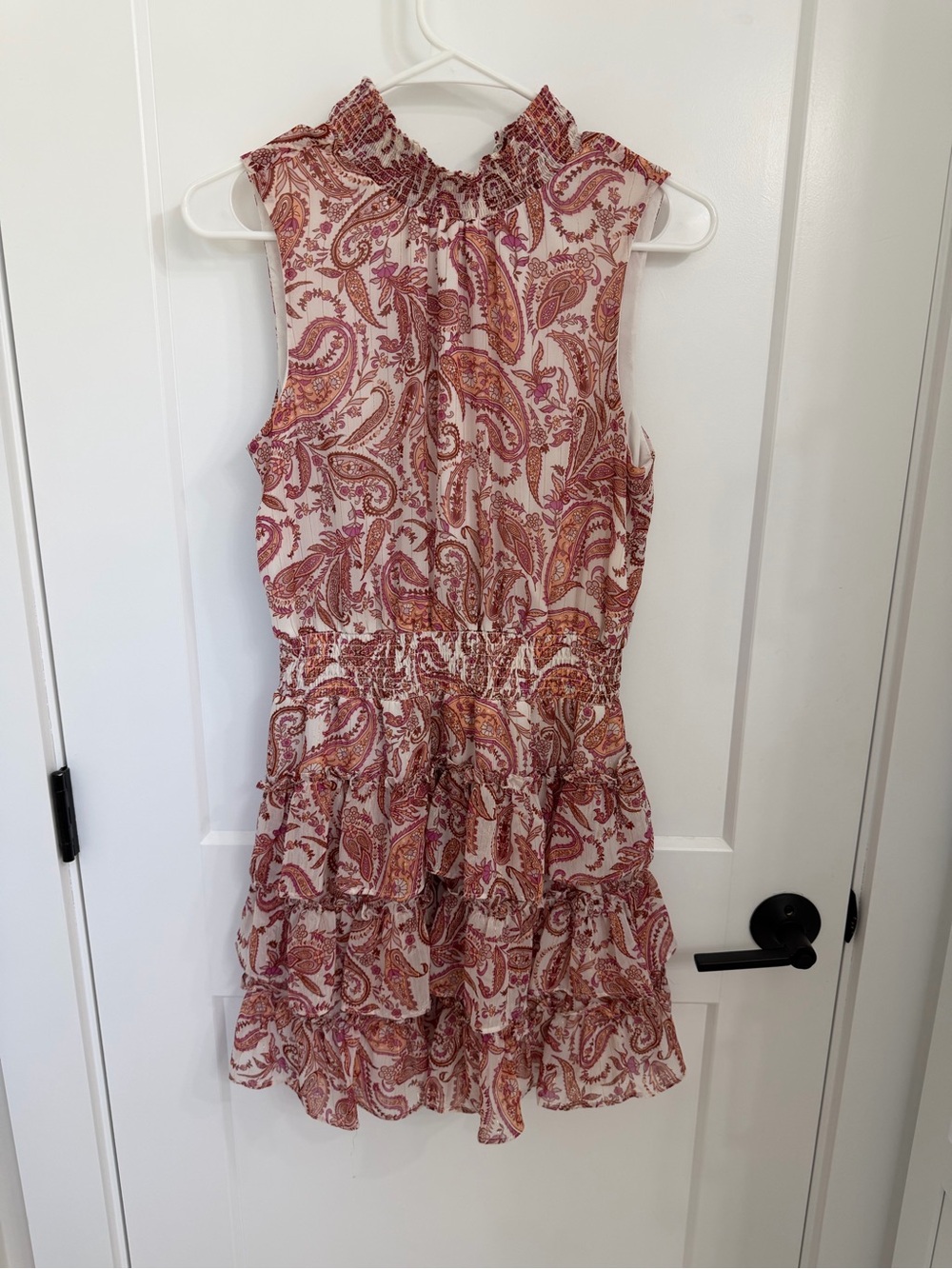 STATE Pink and Rust Paisley Ruffle Tiered Dress